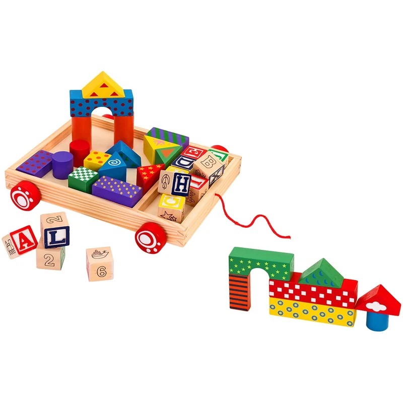 Globo Legnoland Carretto Trainabile Con 12 Cubi