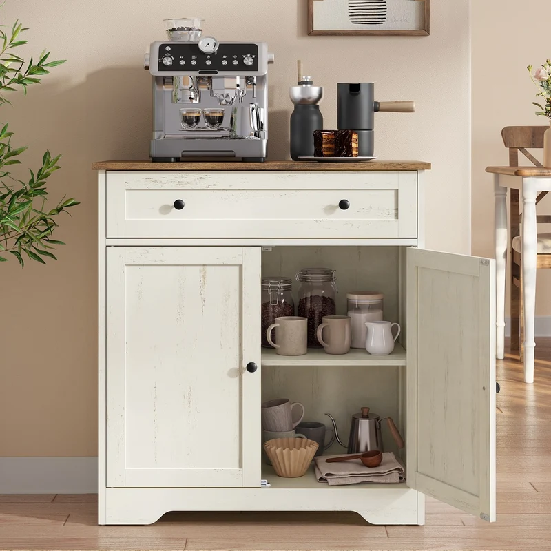Credenza con Cassetto e 2 Ante, Mobile Buffet in Stile Rustico con Ripiano Regolabile