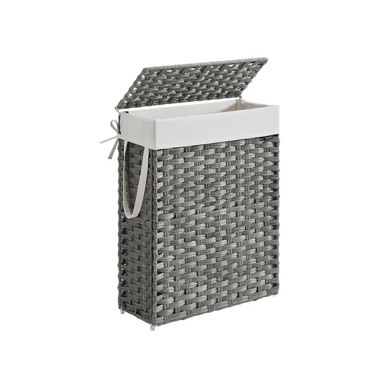 Cesta Portabiancheria da 55 L Pieghevole con Coperchio Sacco Grigio Tortora