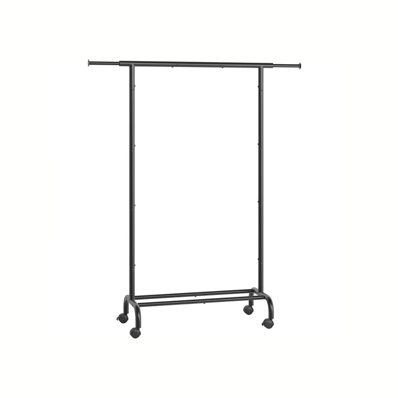 Stand Appendiabiti con Ruote Estensibile con Ripiano Portaoggetti Nero