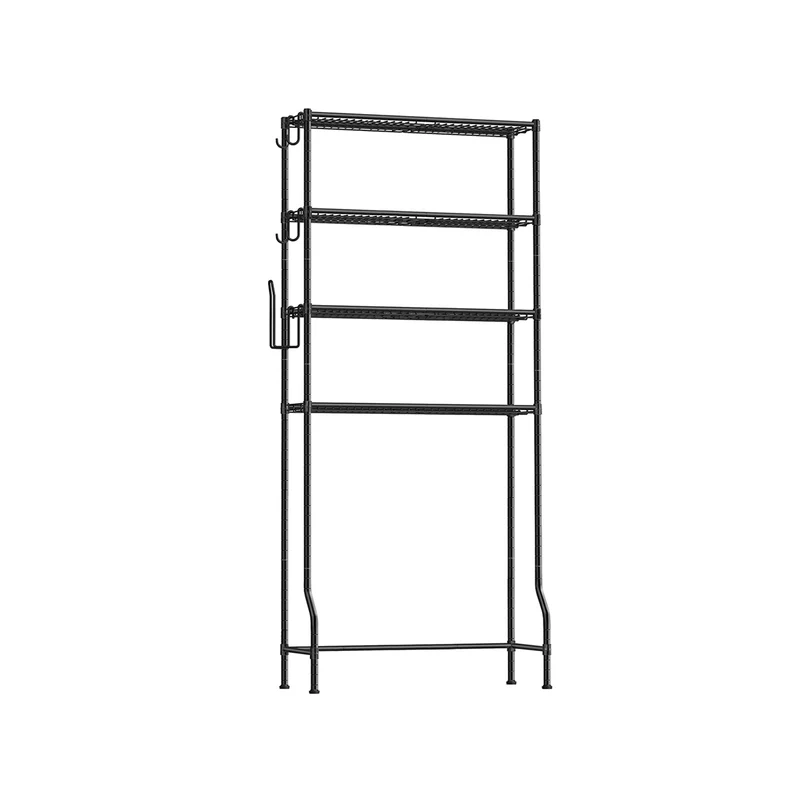 Scaffale sopra WC a 4 Ripiani da Bagno in Metallo con 4 Ganci e Portarotolo