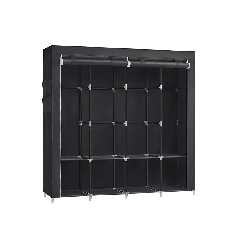 Guardaroba Armadio Portatile con Barra Appendiabiti Ripiani Tasche Laterali