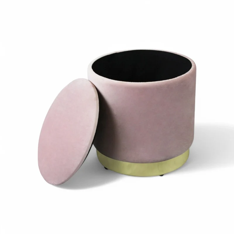 Pouf contenitore rotondo velluto rosa con diametro 37xH40 cm