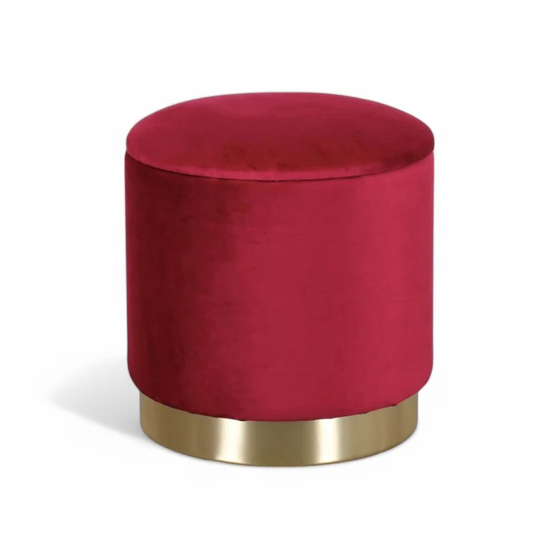 Pouf contenitore rotondo in velluto rosso elegante e spazioso diametro 37xH40 cm