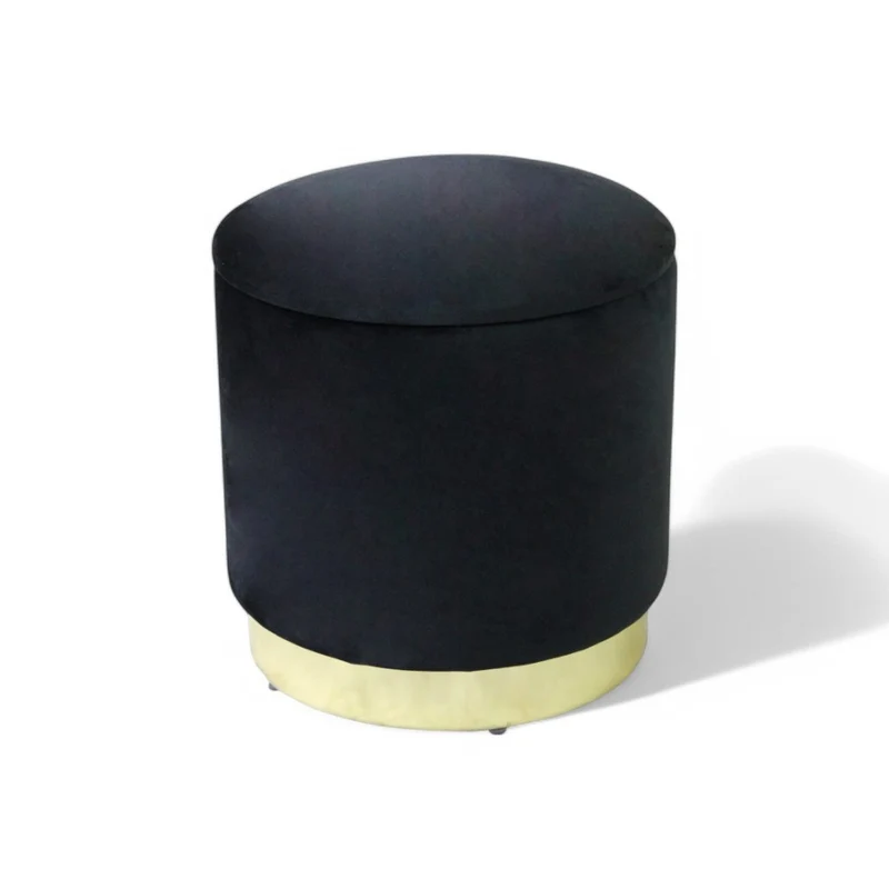 Pouf contenitore rotondo in velluto nero con diametro 37xH40 cm