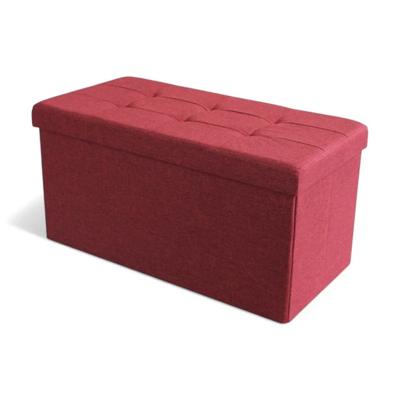 Pouf contenitore rettangolare in tessuto rosso 76x38xH38 cm