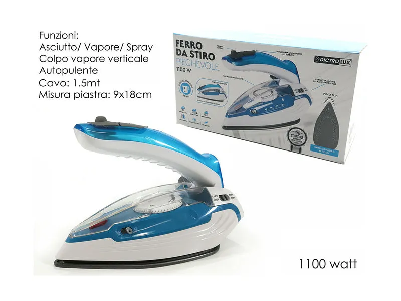 Dictrolux Ferro da Stiro Pieghevole 1100W | Compatto, Potente e Autopulente | Ideale per Viaggi