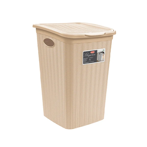 Stefanplast Portabiancheria Elegance 50 LT | Cesto Bucato Effetto Midollino Intrecciato | Ventilato con Maniglie Laterali | 38x37x54,5 cm
