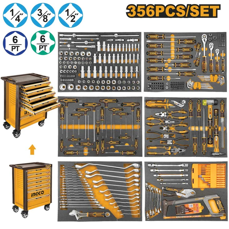 Carrello Portattrezzi 356 Pezzi Ingco con 7 Cassetti