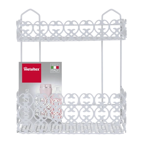 METALTEX Florenz Mensola Rettangolare 2 Piani 30x10x36cm – Organizer Salvaspazio Bianco in Filo con Rivestimento LDPE Antiruggine