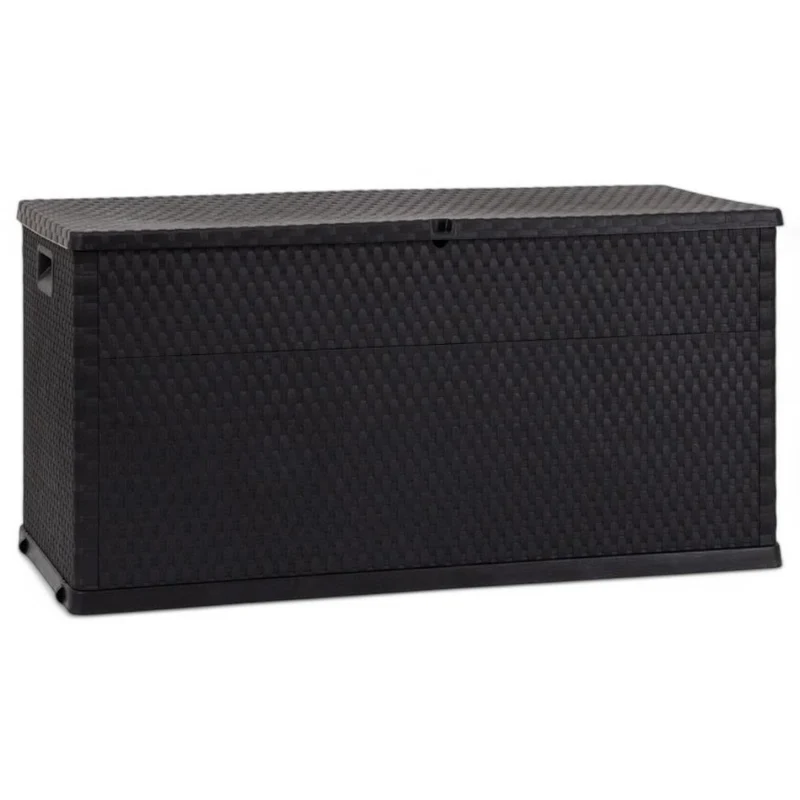 Baule 420 lt da esterno in resina antracite effetto rattan con ruote e chiusura lucchettabile