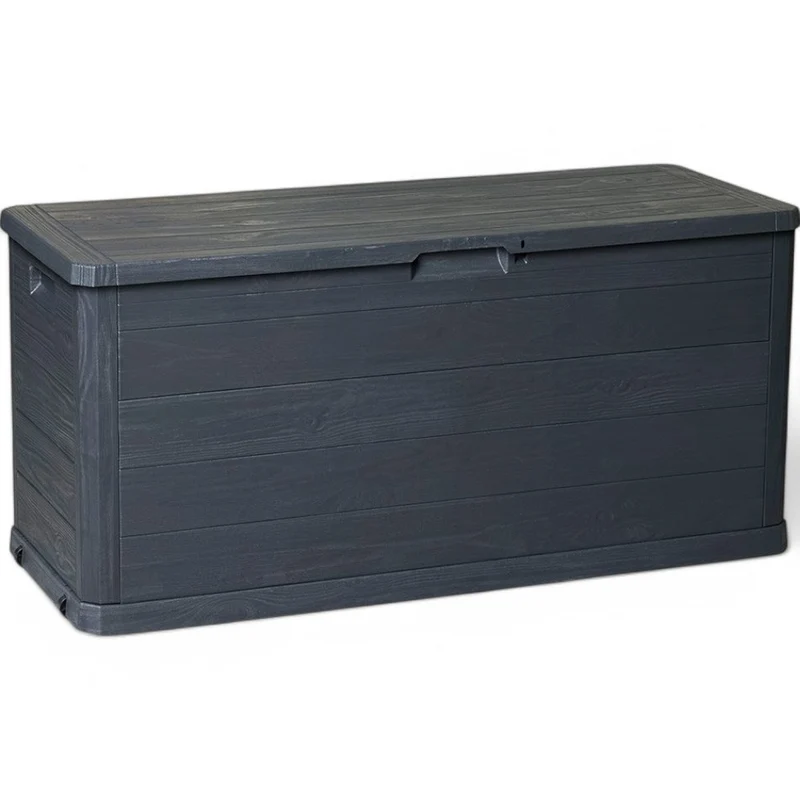Baule contenitore da esterno in resina antracite effetto legno 280 lt