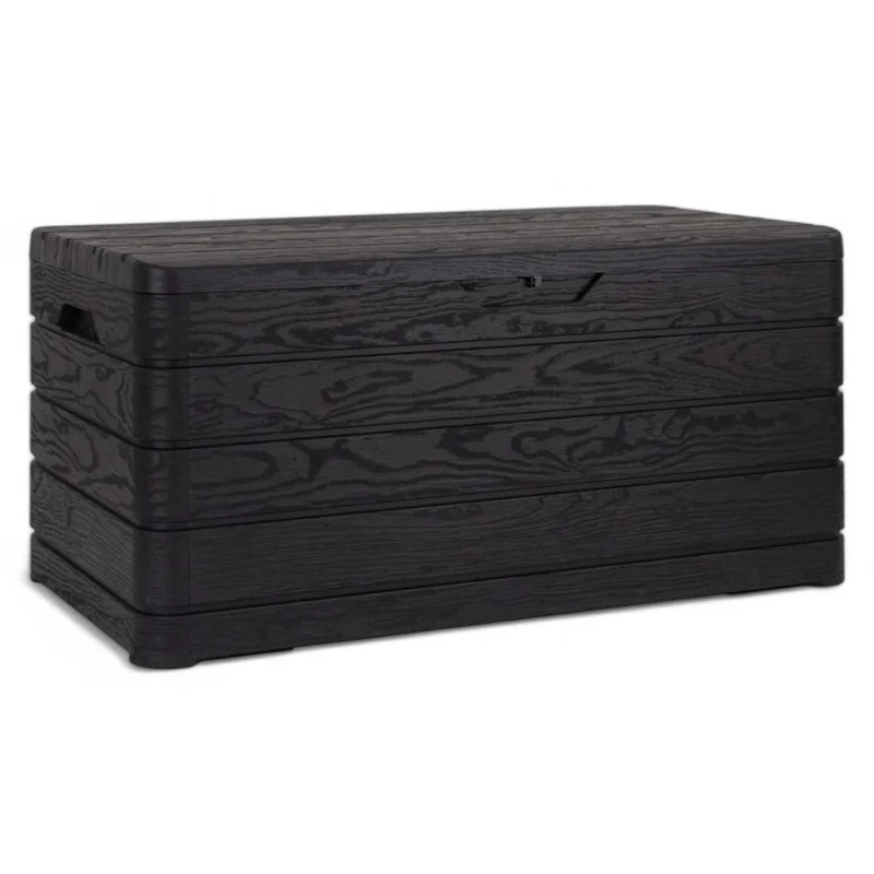 Baule cassapanca 500 lt da esterno in resina antracite effetto legno con chiusura lucchettabile