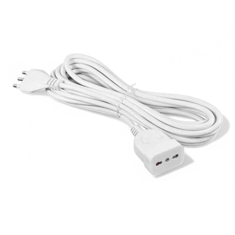 Prolunga elettrica lineare bipasso bianca con spina 16A e presa bipasso 10-16A cavo tripolare mmq 1 resistente