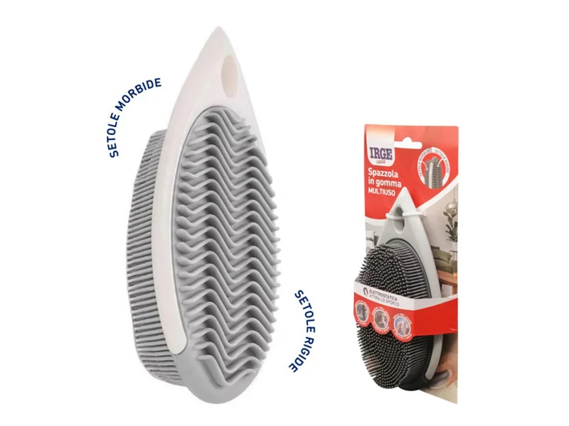 IRGE Spazzola Multiuso in Gomma | Rimuove Peli, Capelli & Sporco | Per Tessuti, Camoscio & Scarpe | Antistatica, Non Rovinante | Lavabile