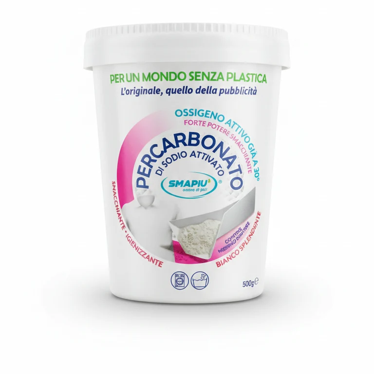SMAPIÙ Percarbonato di Sodio Attivato Bianco Splendente 500g | Sbiancante e Igienizzante all'Ossigeno Attivo | Efficace a 30°C | Plastic-Free