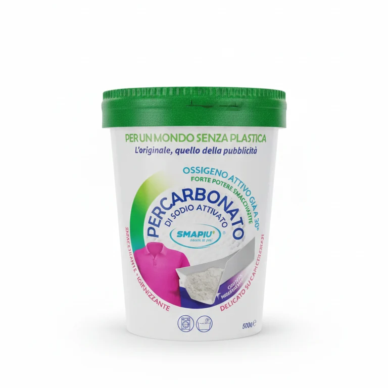 SMAPIÙ Percarbonato di Sodio Attivato 500g – Smacchiante e Igienizzante a Ossigeno Attivo per Capi Bianchi e Colorati – Efficace a 30°C – Eco-Friendly Plastic-Free
