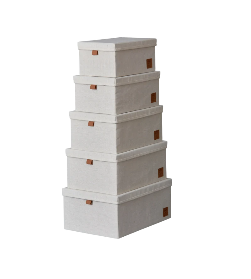 PREMIUM Aufbewahrungsboxen mit Deckel Beige - Set 5 Stk.