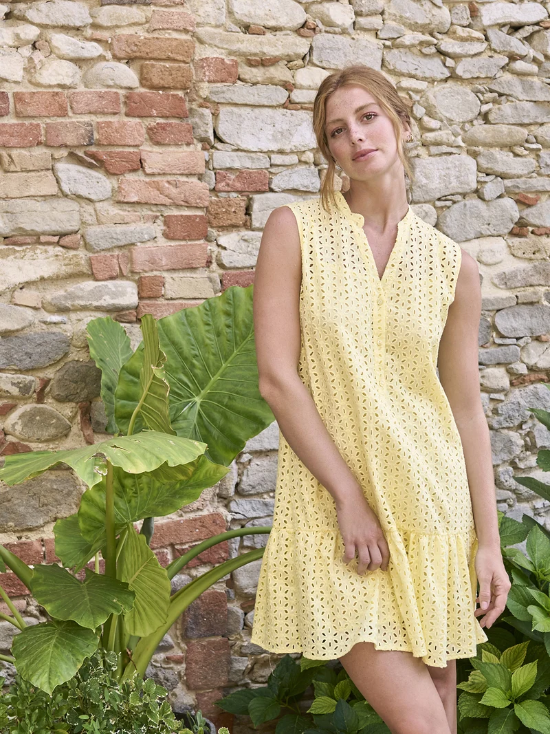 Abito donna in puro cotone con ricamo Sangallo