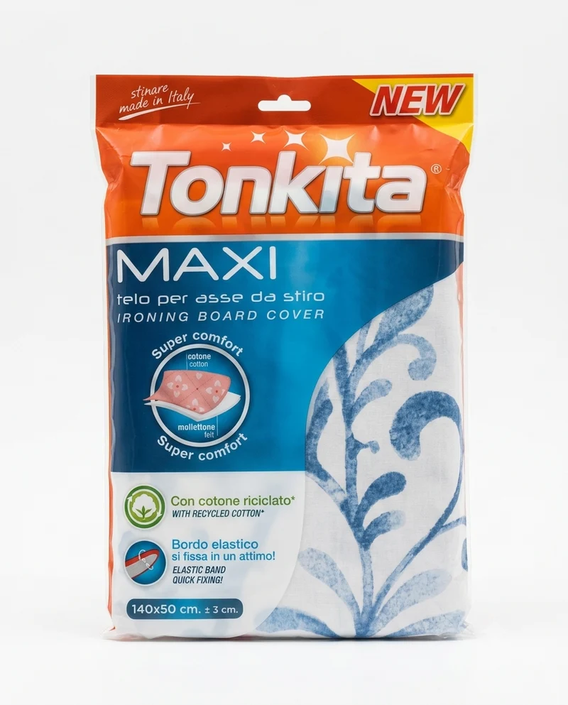 Tonkita Living X-Large Telo Asse da Stiro 155x56 cm Spugna Alto Spessore Cotone Ricreato – Stop Umidità Anti-Grinze
