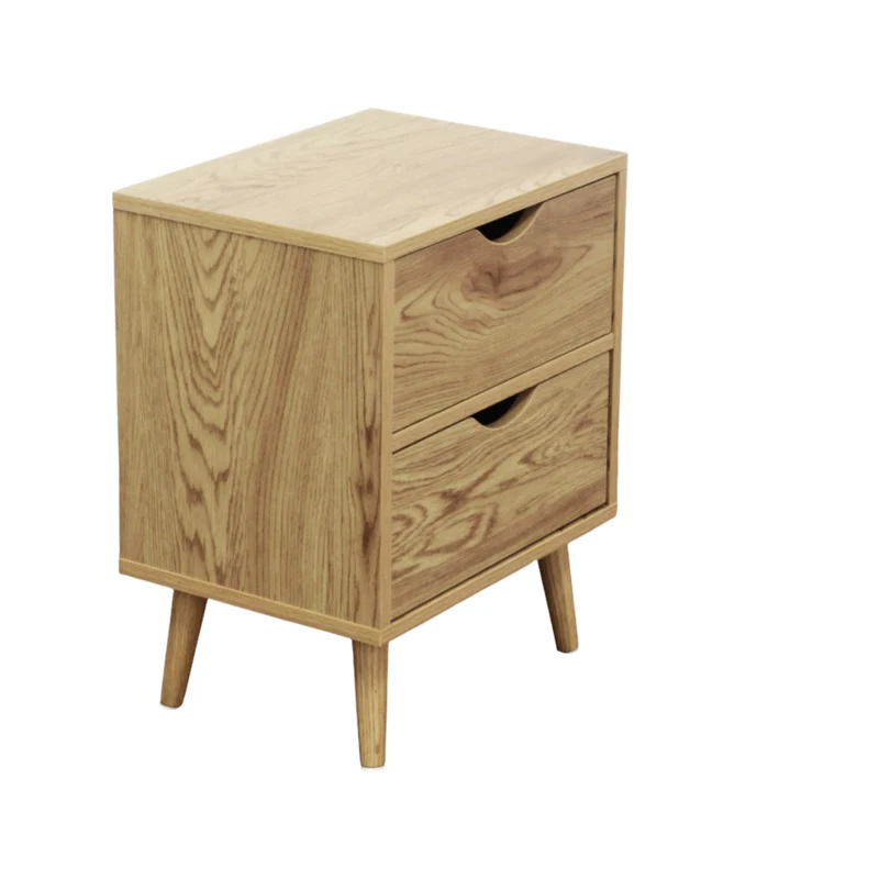 Comodino in legno naturale design moderno con cassetto e ripiano per camera da letto