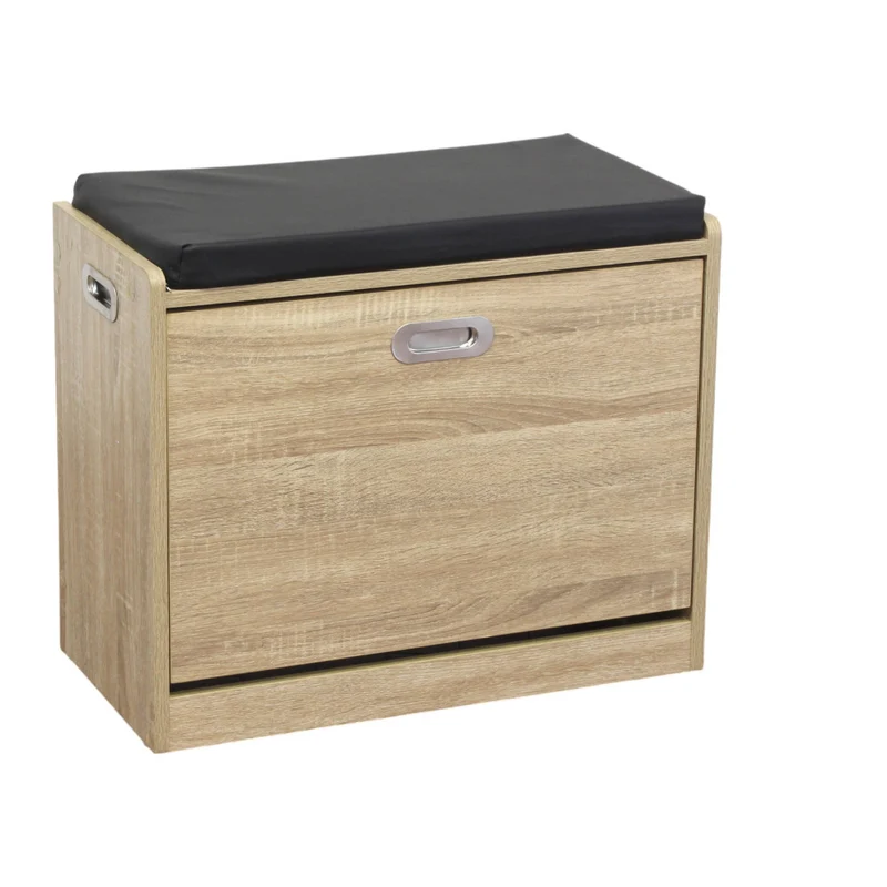 Scarpiera cassapanca doppio scomparto in legno laminato con seduta morbida e maniglie laterali Eusebia