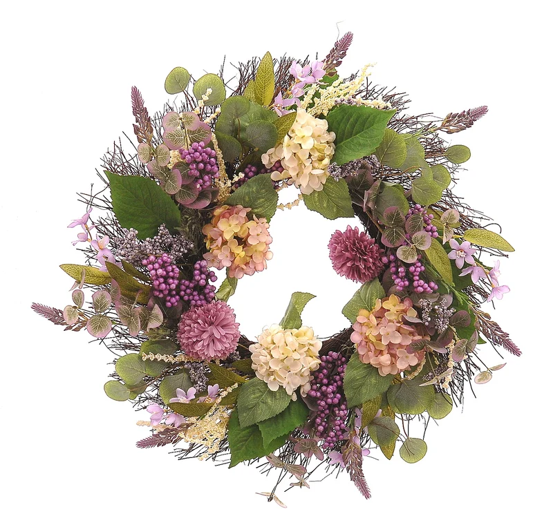 Corona Fiori Rosa E Viola 66 Cm
