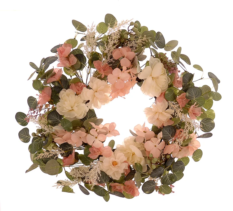 Corona Fiori Rosa E Beige 56 Cm