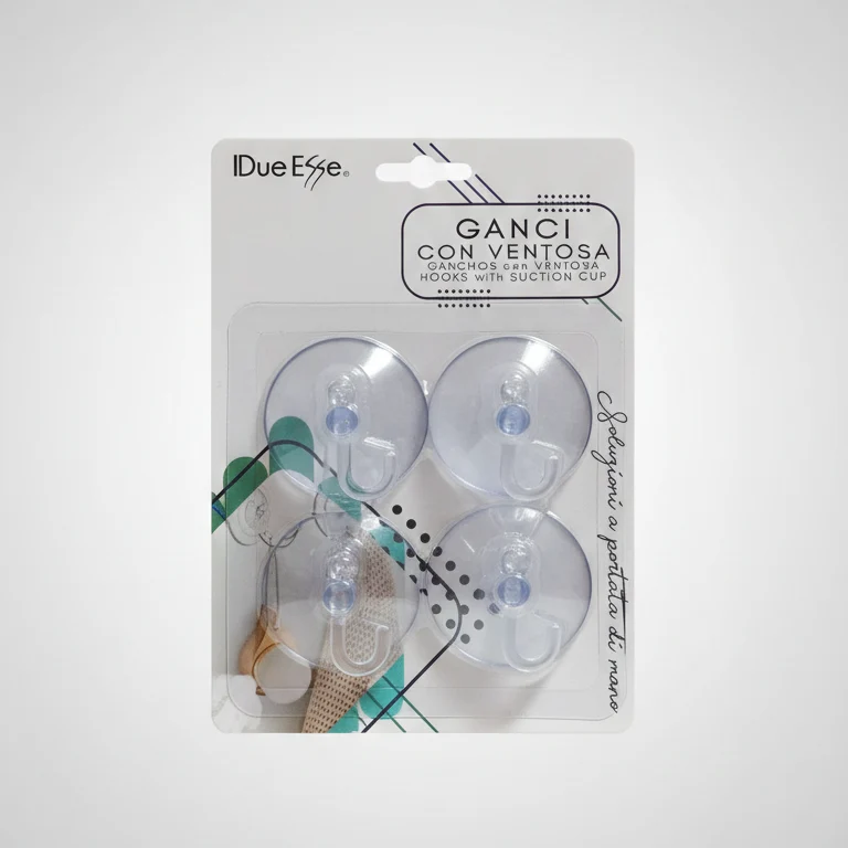 I Due Esse Ganci con Ventosa Professionali | Set 4 Pezzi | Soluzione Salvaspazio per Cucina e Bagno | Installazione Senza Fori