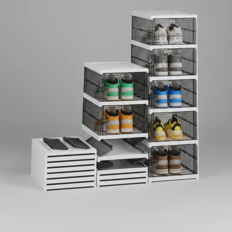 Mastro Bianco COMPACTA Scarpiera Pieghevole Super Compatta | 5 Ripiani Modulabili | Salvaspazio Ventilata per Scarpe fino al n. 45