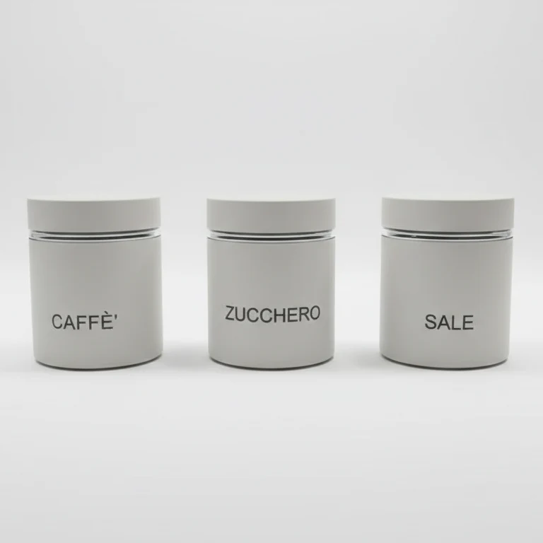 General Trade Set 3 Barattoli in Vetro Sale Zucchero Caffè 75 cl | Rivestimento Bianco Matt con Scritte | Chiusura Ermetica