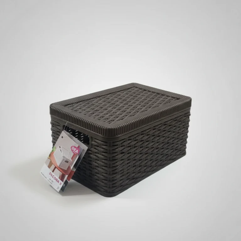 DEA Home Cesto Porta Tutto DECORA S con Coperchio | 20x30x15h cm | Design Intreccio | Made in Italy | Disponibile Bianco o Moka
