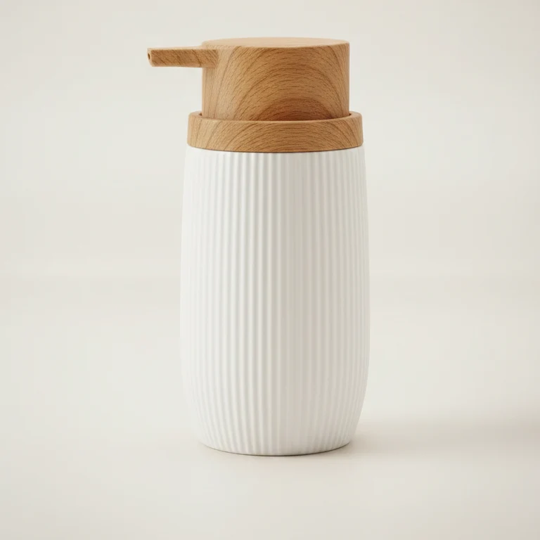 Dispenser Sapone Liquido FE Design Bombato | Dosatore Effetto Legno Elegante | Accessorio Bagno Moderno