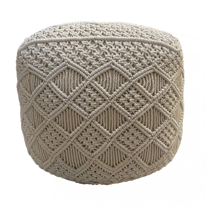 Pouf seduta imbottito rotondo in cotone 45x45x45 cm design moderno per soggiorno