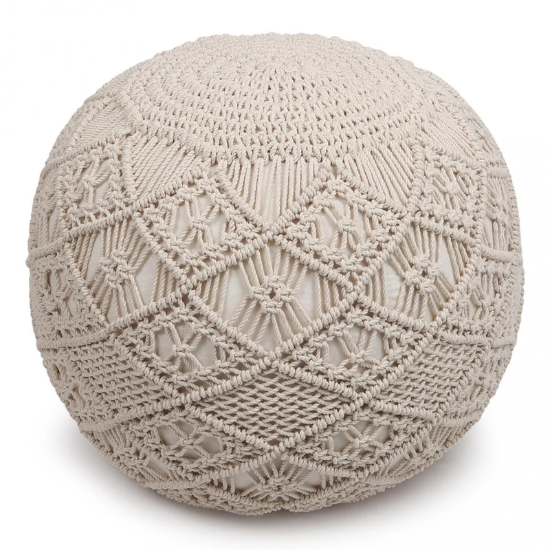 Pouf imbottito in tessuto cotone bianco 40x40x38 cm per soggiorno elegante e confortevole Midar