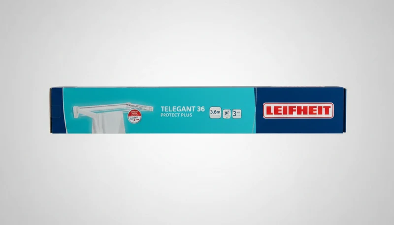 Leifheit Telegant 36 Protect Plus Stendibiancheria da Parete Estensibile | 3,6 Metri di Stesa | Barra Portasciugamani 60 cm | Design Telescopico a Scomparsa
