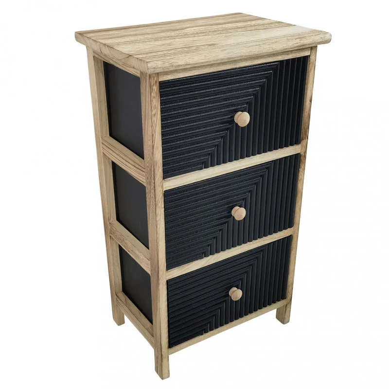 Mobiletto comodino in legno con tre cassetti per interno fisso nero e beige 34x25xH60 cm Artec
