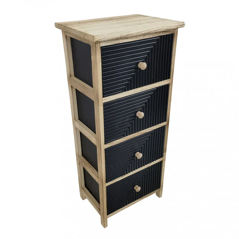 Mobiletto legno a 4 cassetti 34x25x77 cm per interno beige e nero Artec
