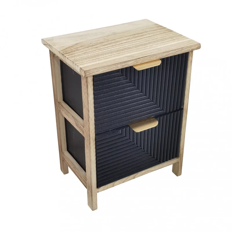 Mobiletto comodino in legno con due cassetti design compatto 34x25xH43,5 cm Claiton