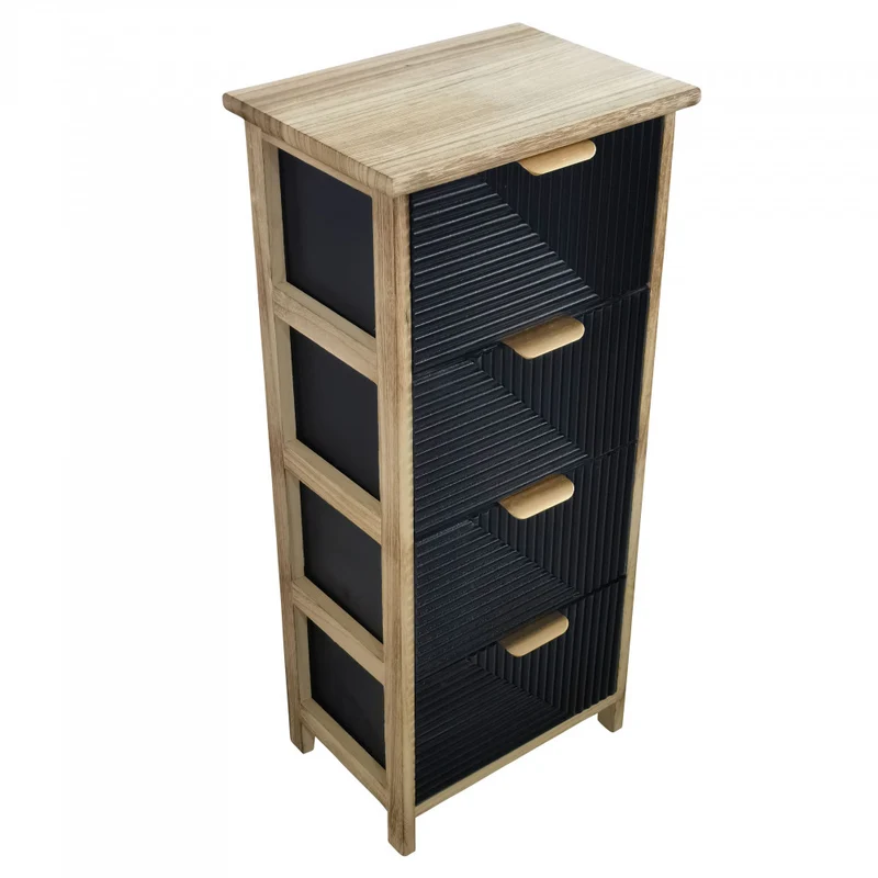 Mobiletto in legno con quattro cassetti fisso 34x25xH77 cm nero e beige Claiton