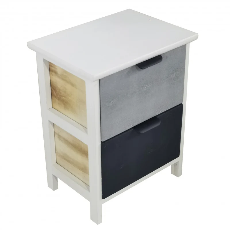 Mobiletto in legno due cassetti compatto fisso 34x25xH43 cm per casa