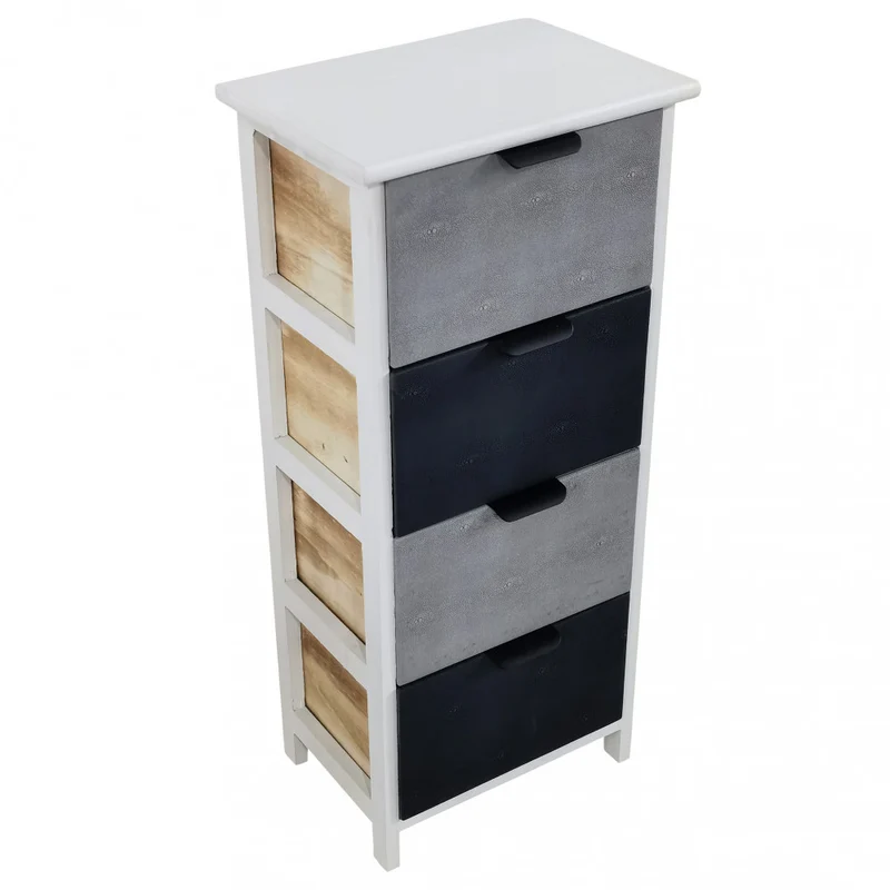 Mobiletto verticale in legno con quattro cassetti fisso bianco e grigio 34x25xH77 cm