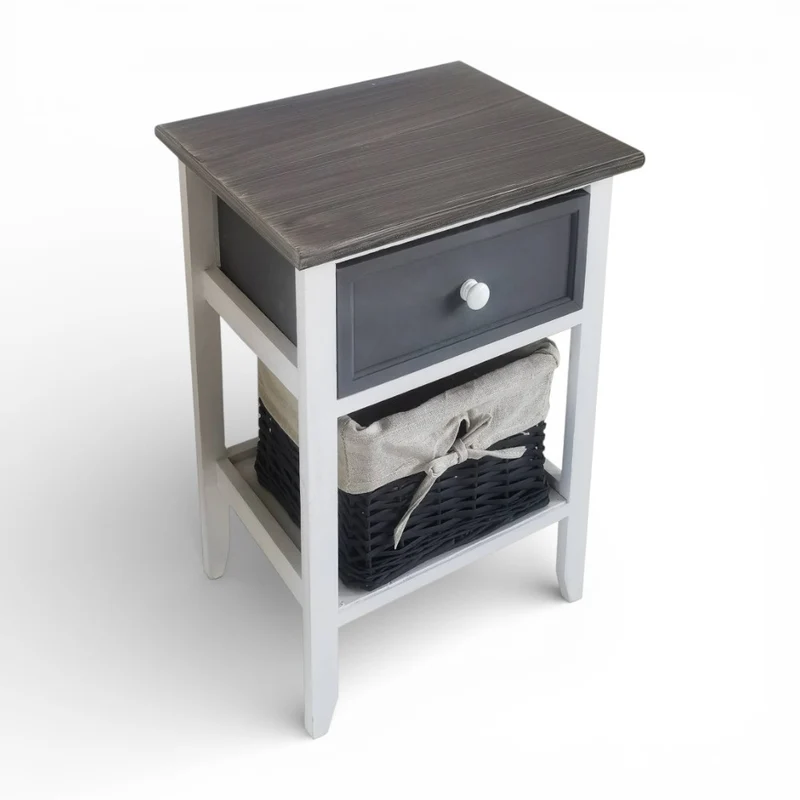 Mobiletto in legno con due cassetti fisso bianco e grigio 32x28xH50 cm