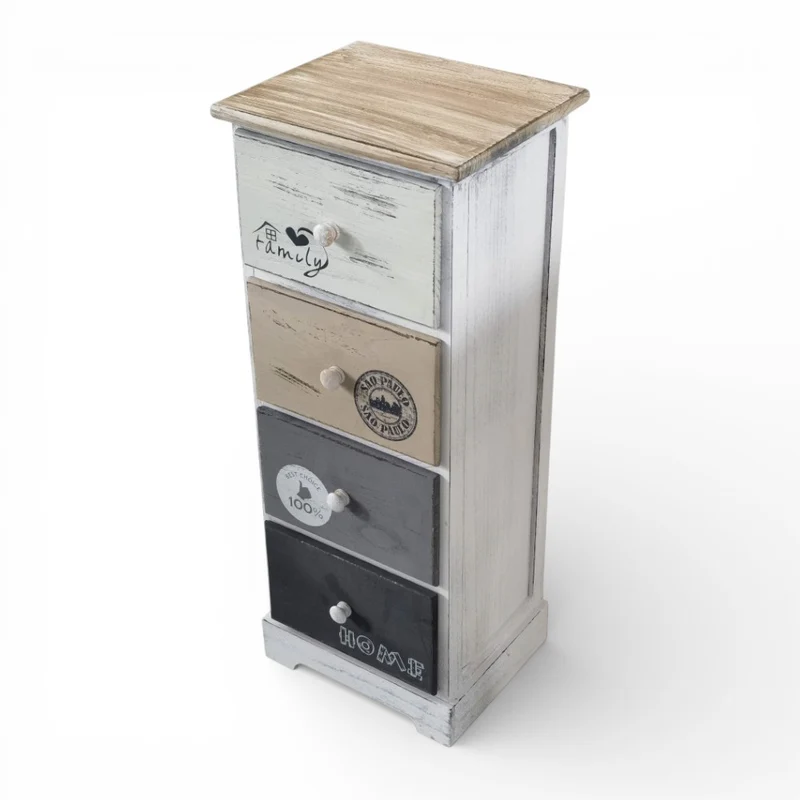Mobiletto in legno con quattro cassetti fisso con decorazioni 29x25xH72 cm
