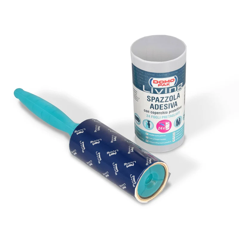 DOMO PAK LIVING Spazzola Adesiva con Coperchio – Rullo Levapelucchi Veloce – 24 Fogli Pretagliati – Ideale per Peli, Capelli e Polvere