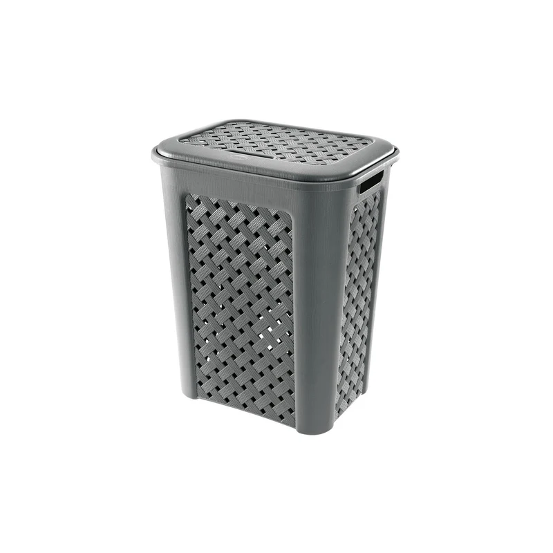 Tontarelli Cesta Portabiancheria Arianna 30L Effetto Vimini Plastica Made in Italy Salvaspazio con Coperchio