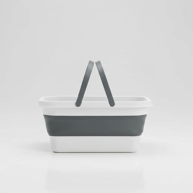 AD Trend Cestino Pieghevole Salvaspazio con Manici - 48x28x21.5 cm, Grigio/Bianco