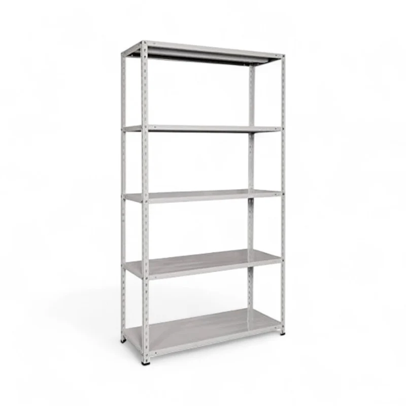 Scaffale in kit grigio con 5 ripiani angolari interi