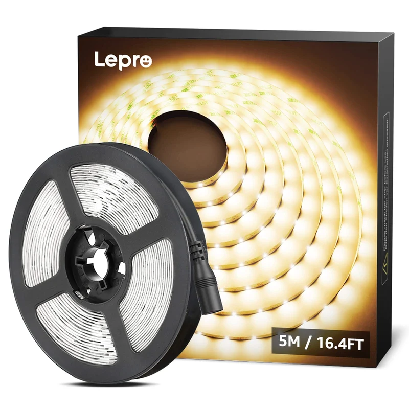 Lepro Striscia LED 5m 300 LED 2835, 16W 2300lm Luce Nastro Luminoso Bianco Caldo 3000K, Strisce LED 12V per Decorazione e Illuminazione Domestica, Magazzino, Negozio, ecc