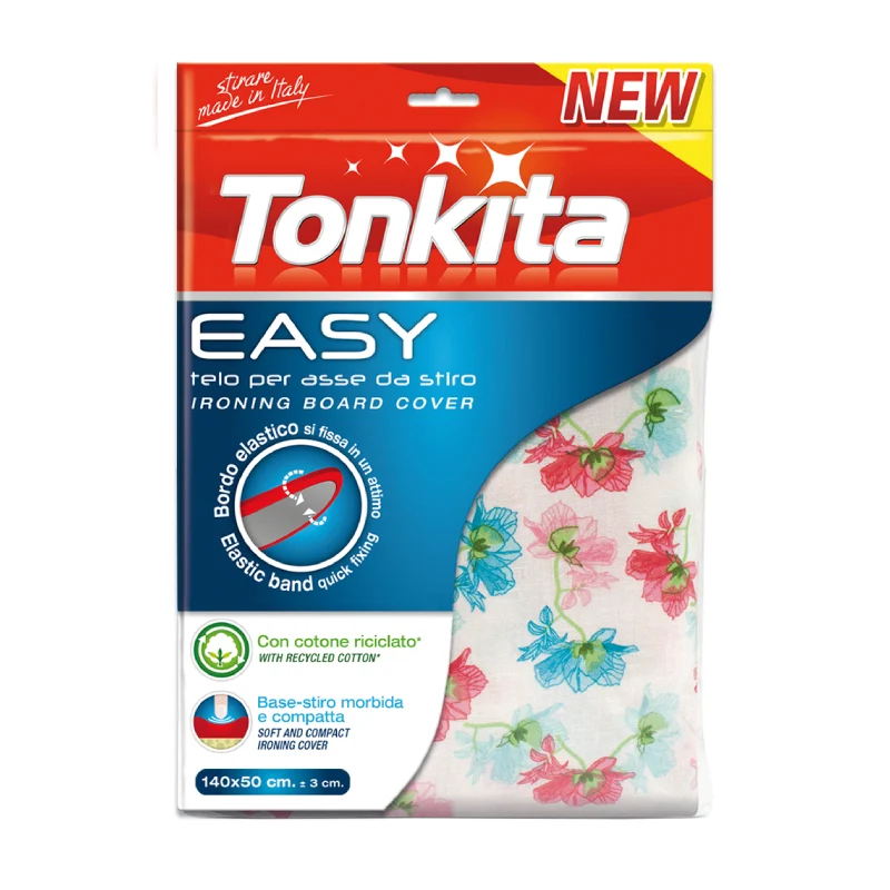 Tonkita Easy Telo Asse da Stiro 140x50 cm | Sostituisce Arix Oplà | Fissaggio Rapido con Bordo Elastico | In Cotone Riciclato Made in Italy